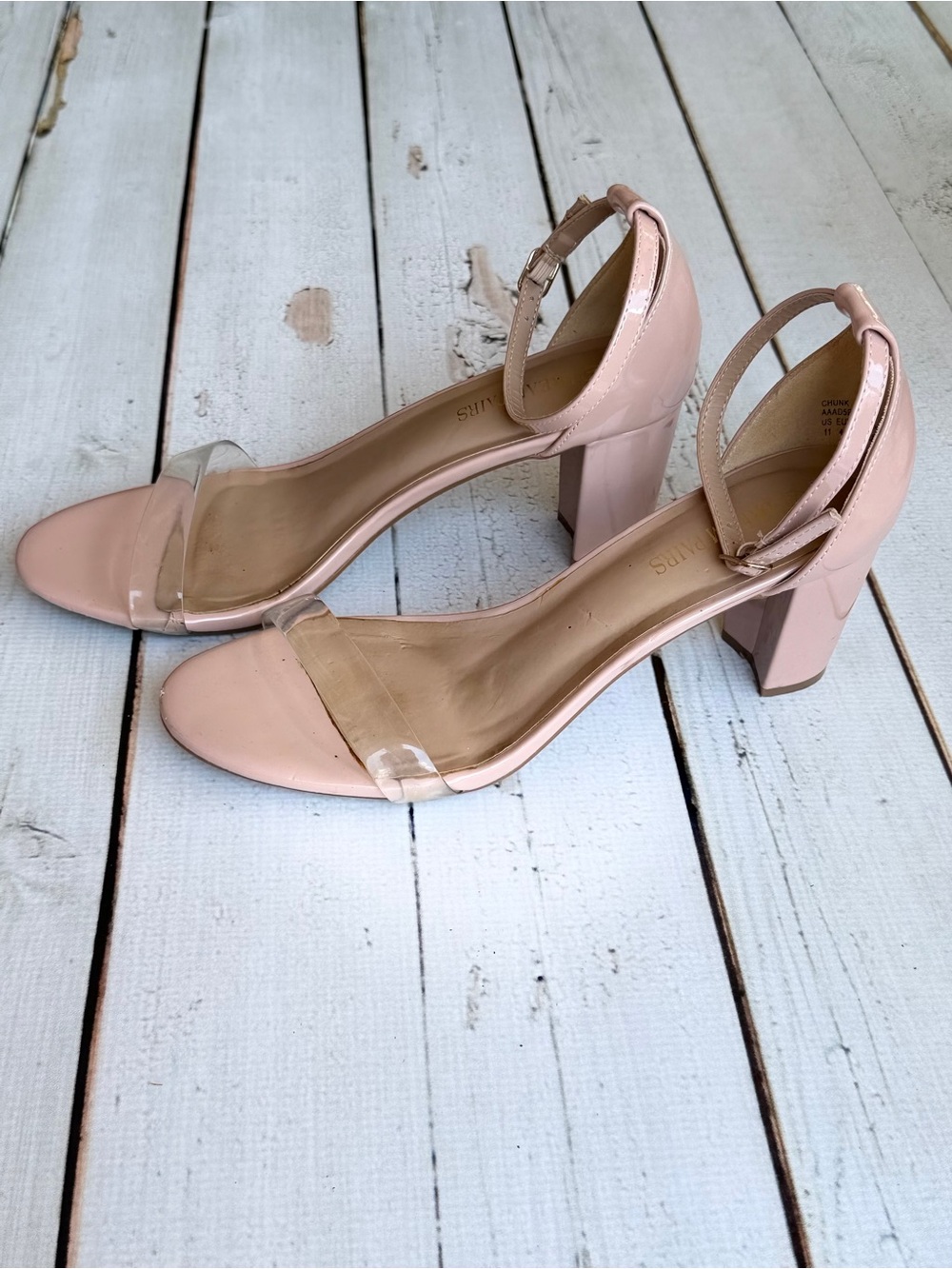 Dream Pairs Nude Patent Clear Strap Chunky Block Heel Sandals 11